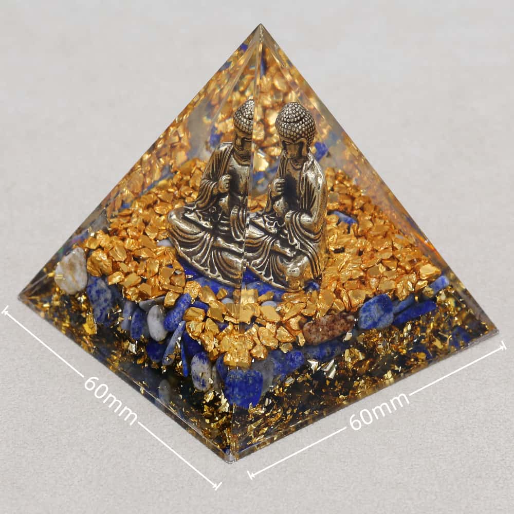 Pyramide Orgonite Bouddha de la Sagesse en Lapis Lazuli et Feuille d'or