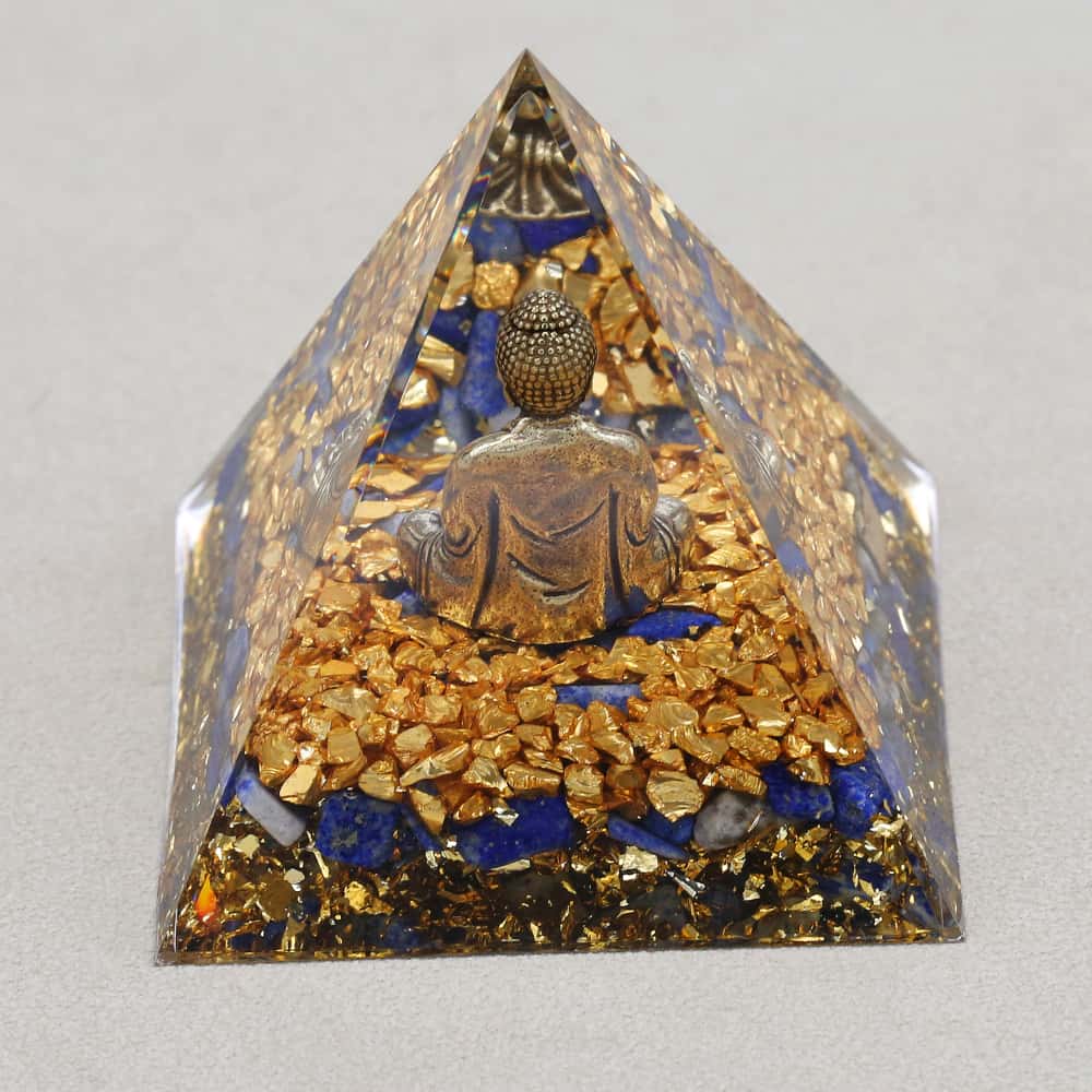 Pyramide Orgonite Bouddha de la Sagesse en Lapis Lazuli et Feuille d'or