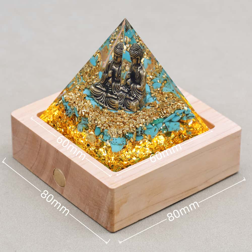 Pyramide Orgonite Bouddha de la Sagesse en Turquoise et Feuille d'or