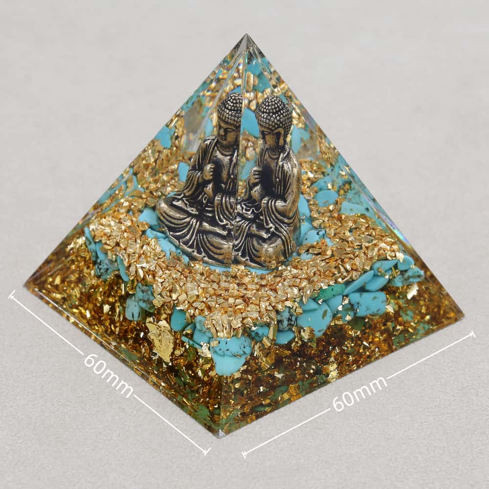 Pyramide Orgonite Bouddha de la Sagesse en Turquoise et Feuille d'or