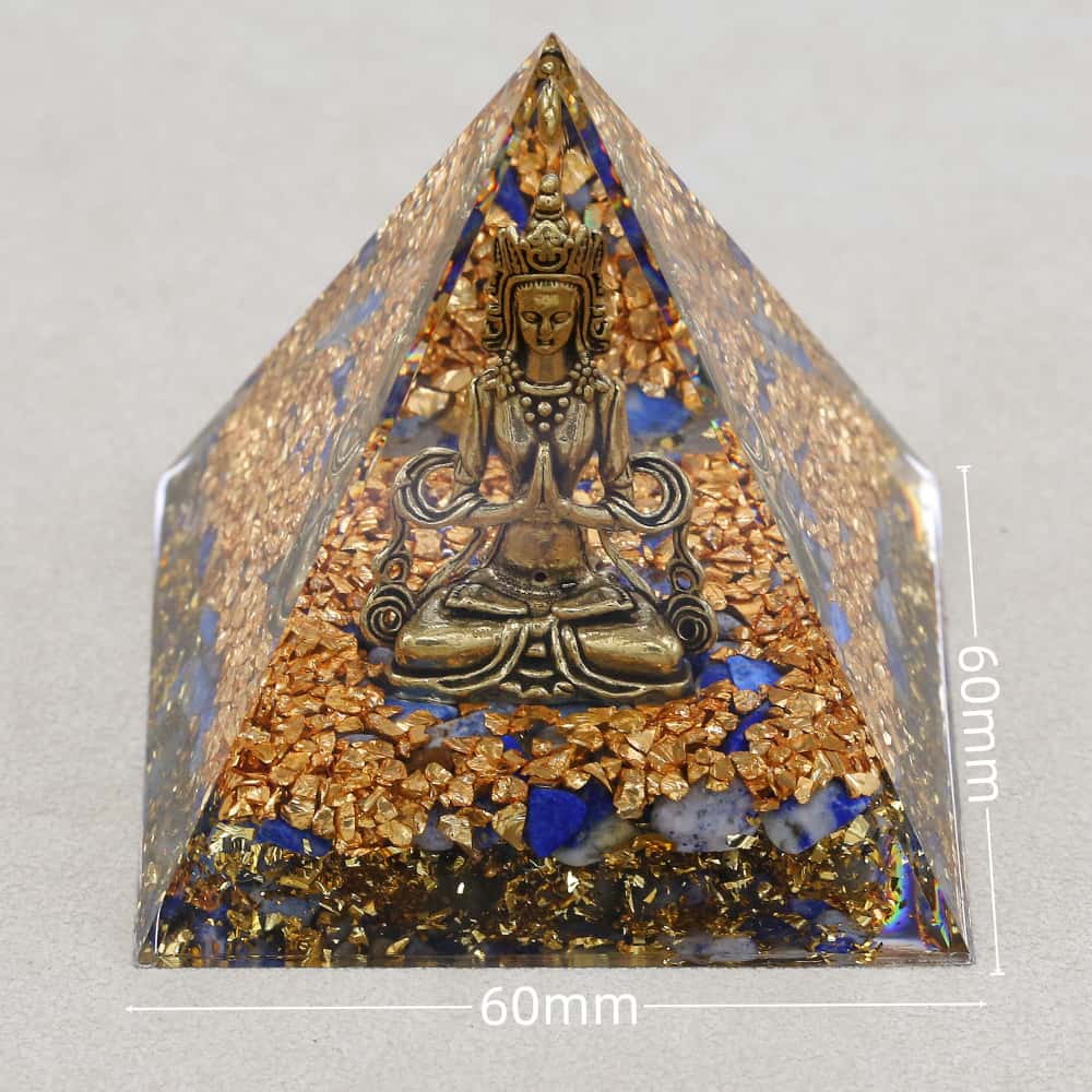 Pyramide Orgonite Bouddha en Lapis Lazuli et Feuille d'or