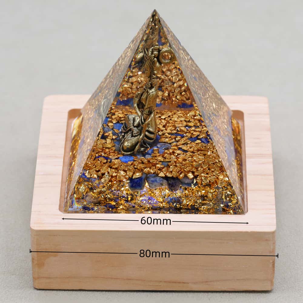 Pyramide Orgonite Bouddha en Lapis Lazuli et Feuille d'or