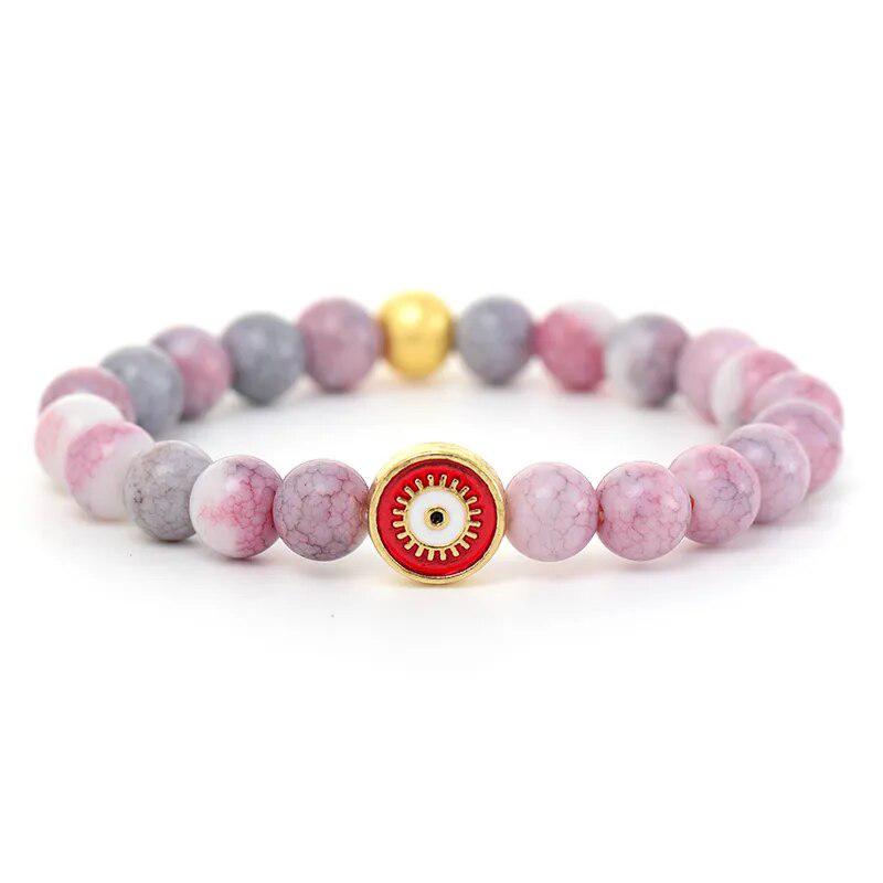 Superbe Mala de méditation «centrage» en pierres de rhodonite givrée et son bracelet