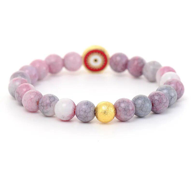 Superbe Mala de méditation «centrage» en pierres de rhodonite givrée et son bracelet