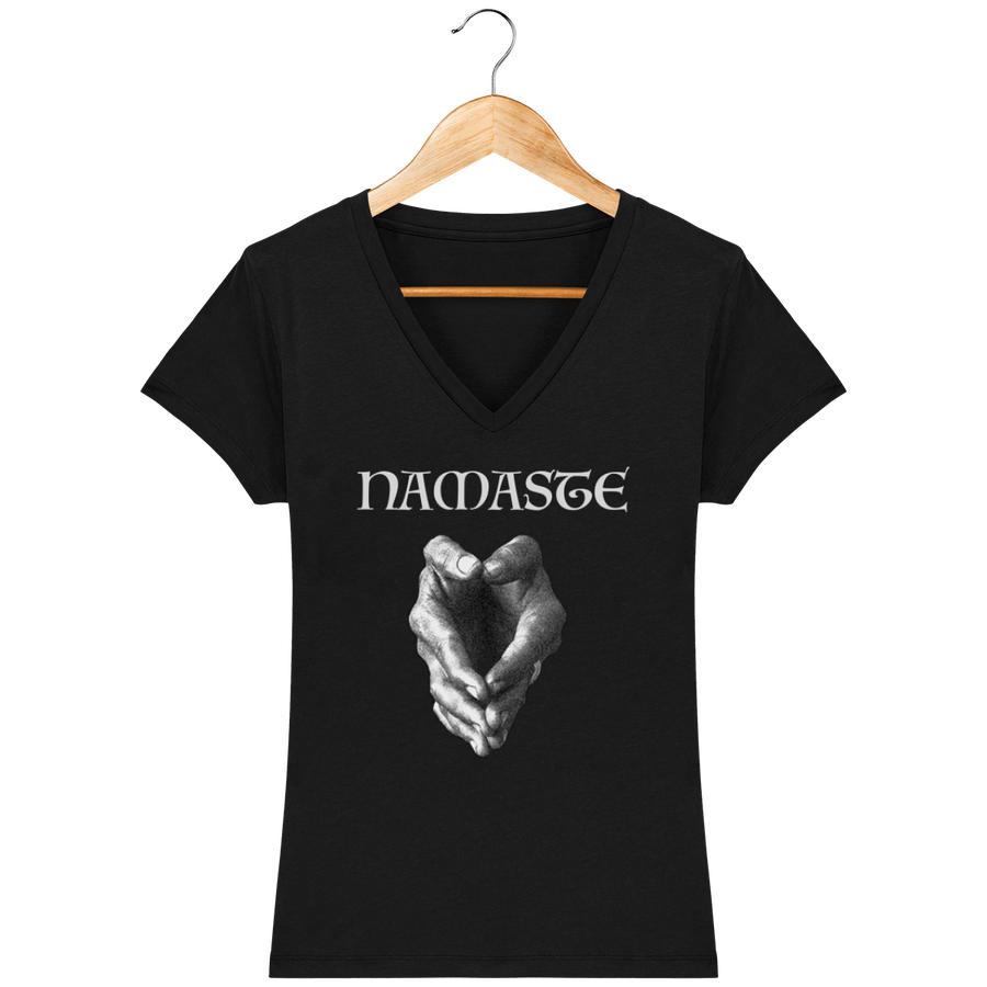 T-shirt à col V "Namaste" pour femme, en coton bio. Collection Daography