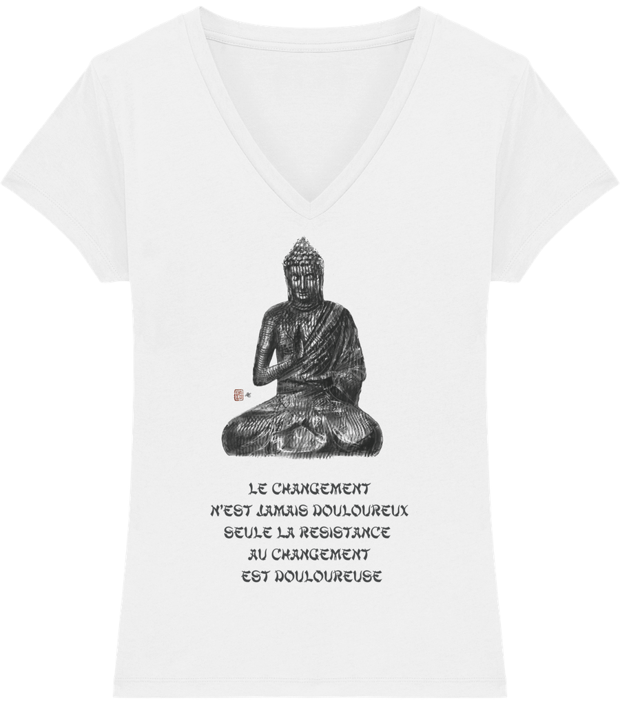 T-shirt col V en coton bio «Le changement» pour femme - Collection Daography