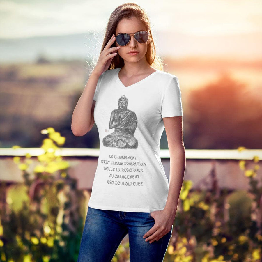 T-shirt col V en coton bio «Le changement» pour femme - Collection Daography