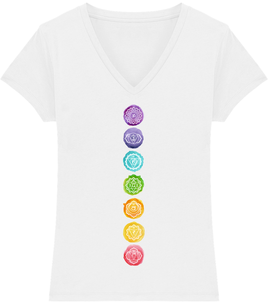 T-shirt col V en coton bio «Les 7 Chakras» pour Femme