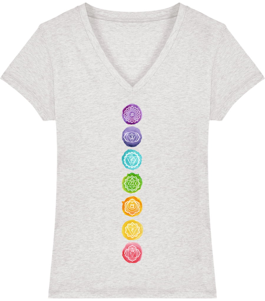 T-shirt col V en coton bio «Les 7 Chakras» pour Femme