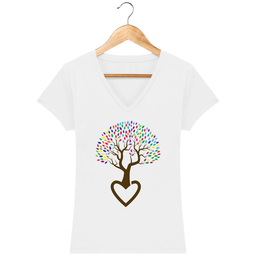 T-shirt col V en coton bio pour femme «Arbre de Vie 5»