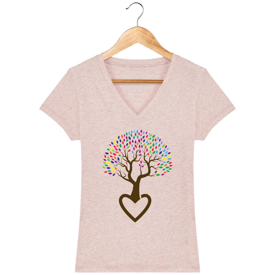 T-shirt col V en coton bio pour femme «Arbre de Vie 5»