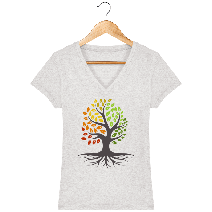T-shirt col V en coton bio pour femme «Arbre de Vie 6»