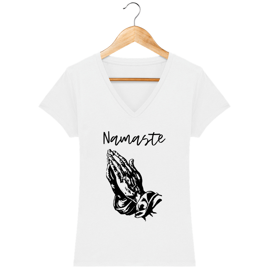 T-shirt col V en coton bio pour femme «Namaste 5»
