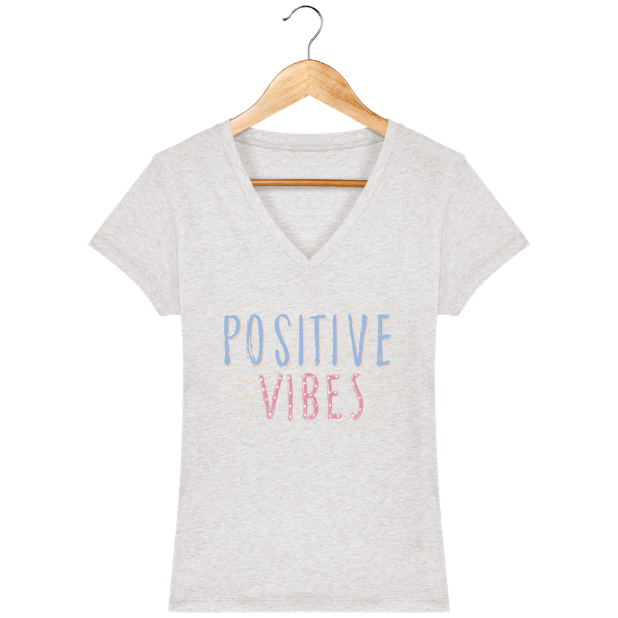 T-shirt col V en coton bio pour femme «Positive Vibes»
