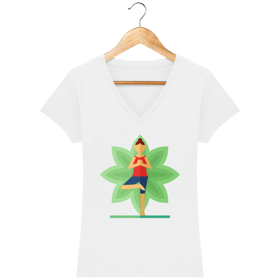 T-shirt col V en coton bio pour femme «Yoga 4»