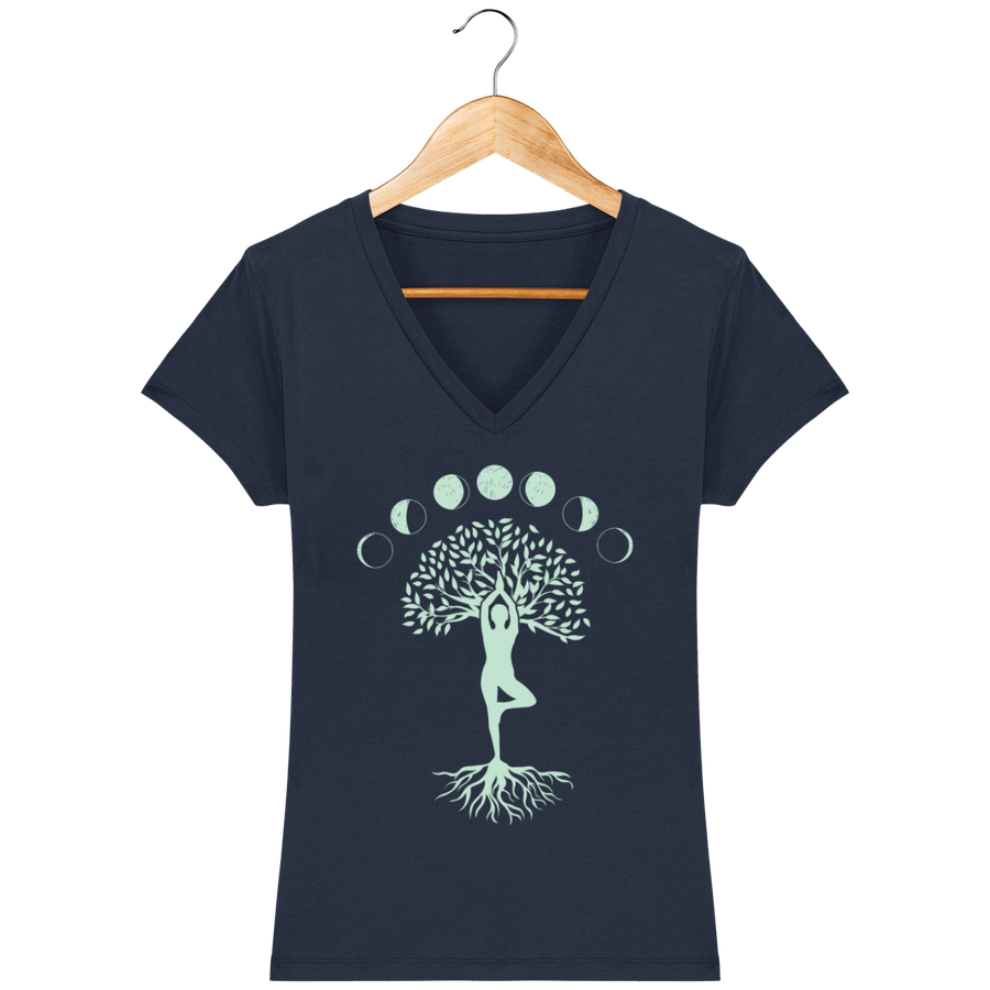 T-shirt col V en coton bio pour femme «Yoga Tree Moon»