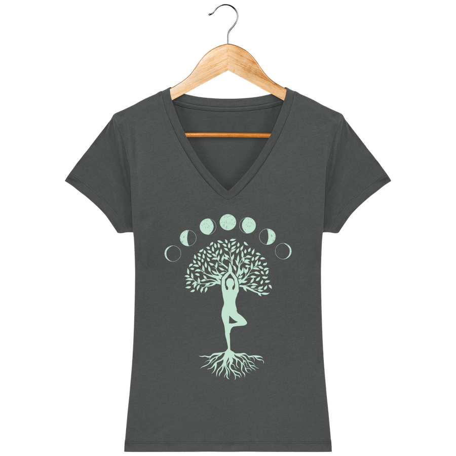 T-shirt col V en coton bio pour femme «Yoga Tree Moon»