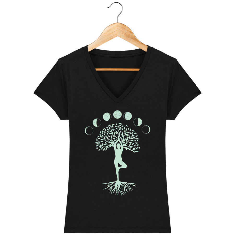 T-shirt col V en coton bio pour femme «Yoga Tree Moon»