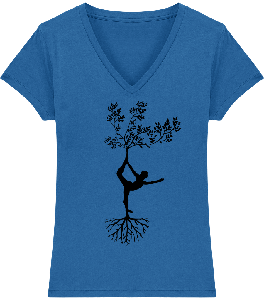 T-shirt col V en coton bio «Yoga tree 1» pour Femme