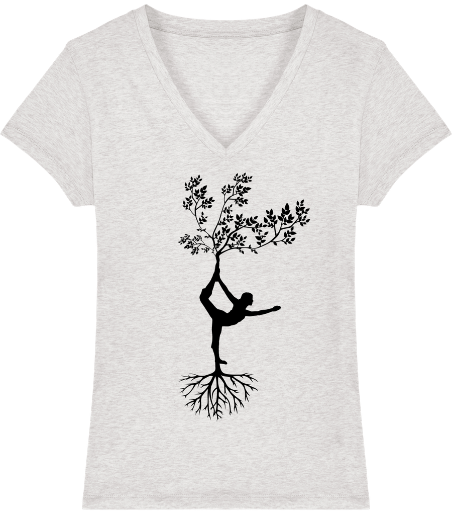 T-shirt col V en coton bio «Yoga tree 1» pour Femme