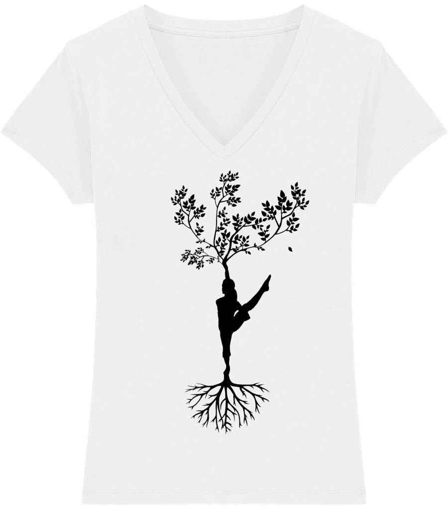 T-shirt col V en coton bio «Yoga tree 2» pour Femme