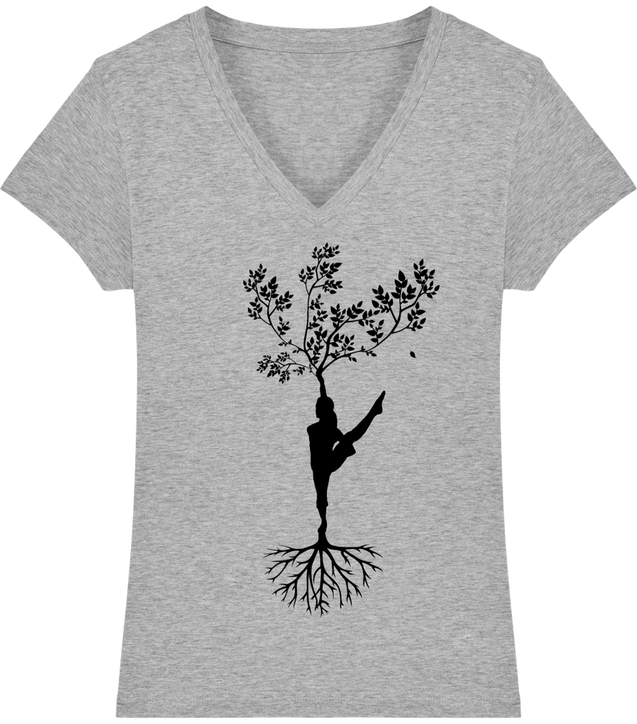 T-shirt col V en coton bio «Yoga tree 2» pour Femme