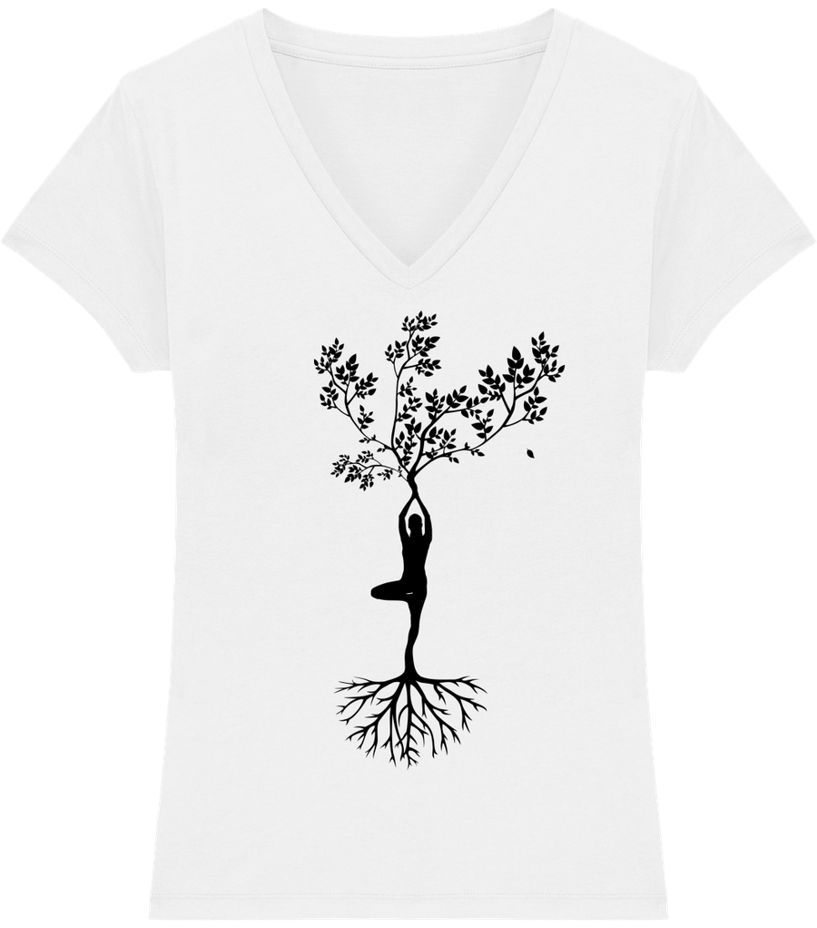 T-shirt col V en coton bio «Yoga tree 3» pour Femme