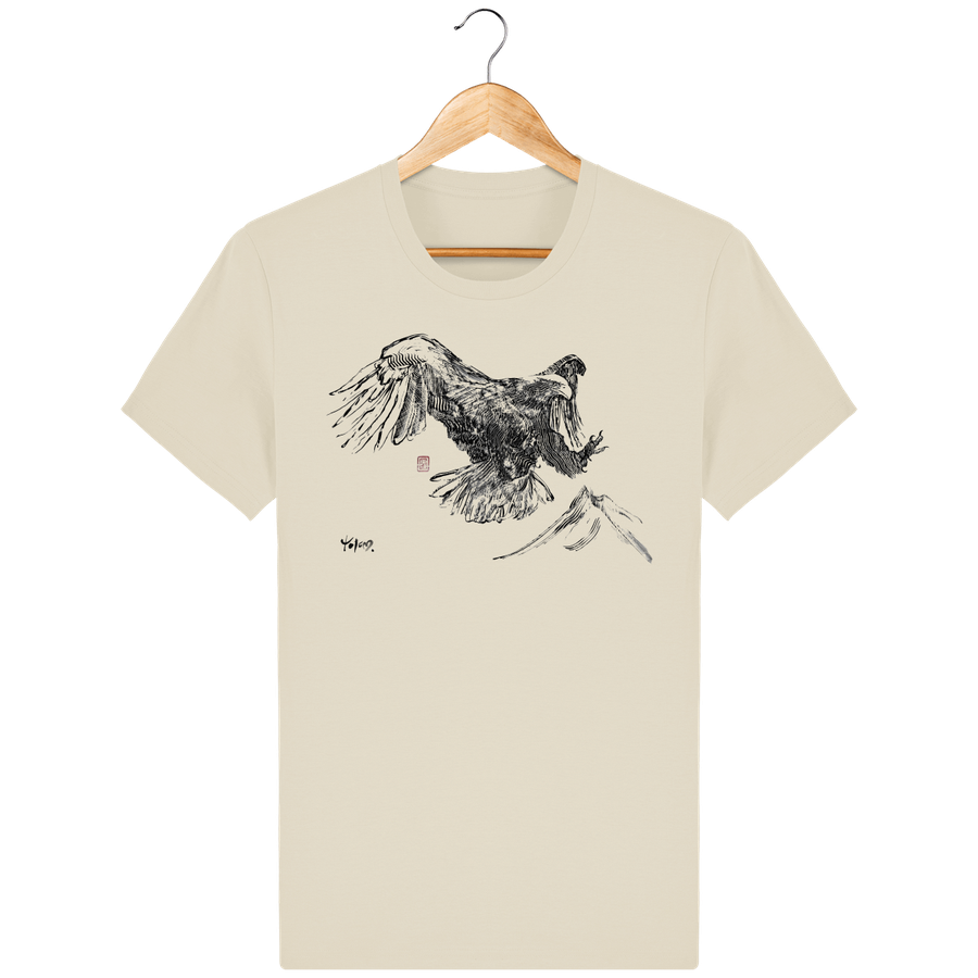 T-shirt en coton bio «L'aigle et la montagne» pour homme, à col rond - Collection Daography