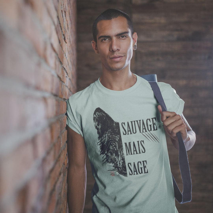 T-shirt en coton bio «Wolf» pour Homme, à col rond - Collection Daography