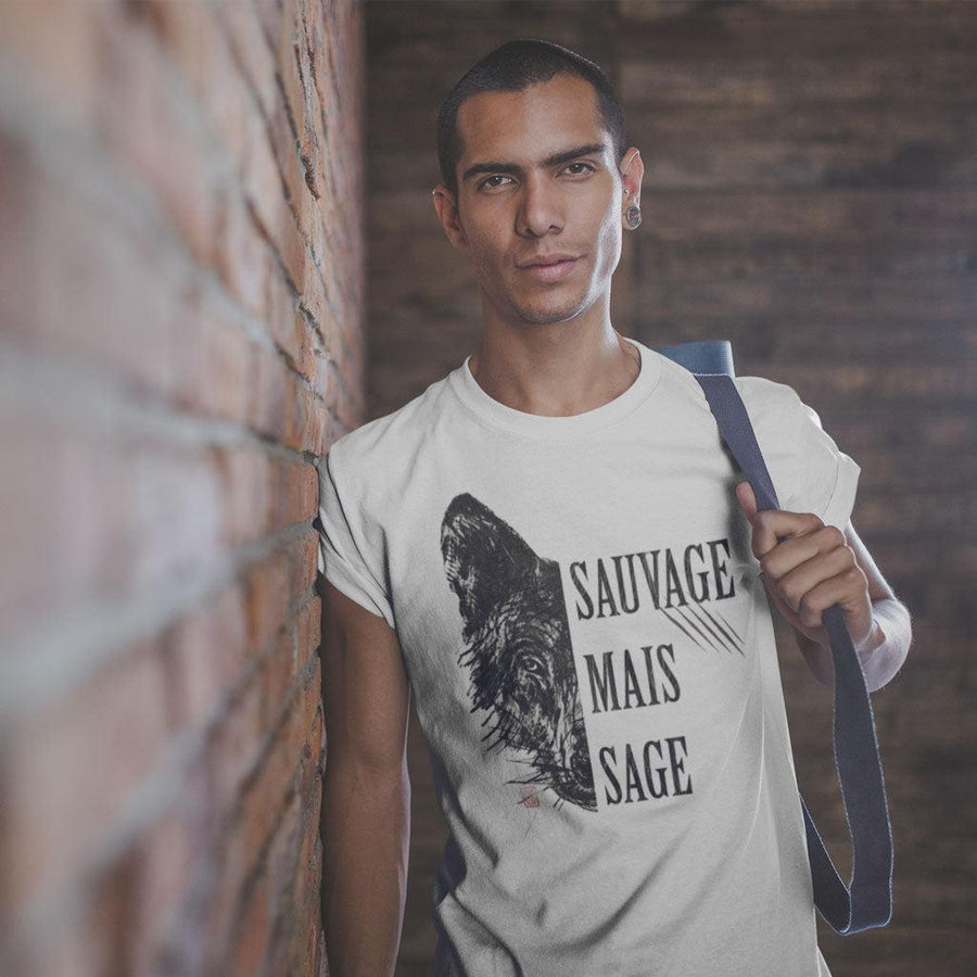 T-shirt en coton bio «Wolf» pour Homme, à col rond - Collection Daography