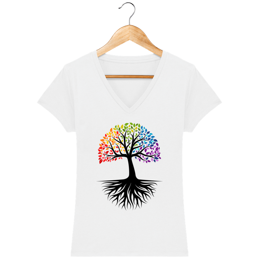 T-shirt Femme col en V en coton bio «Arbre de Vie 2»