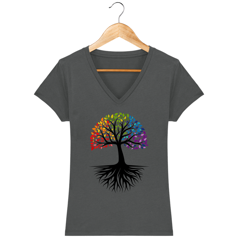 T-shirt Femme col en V en coton bio «Arbre de Vie 2»