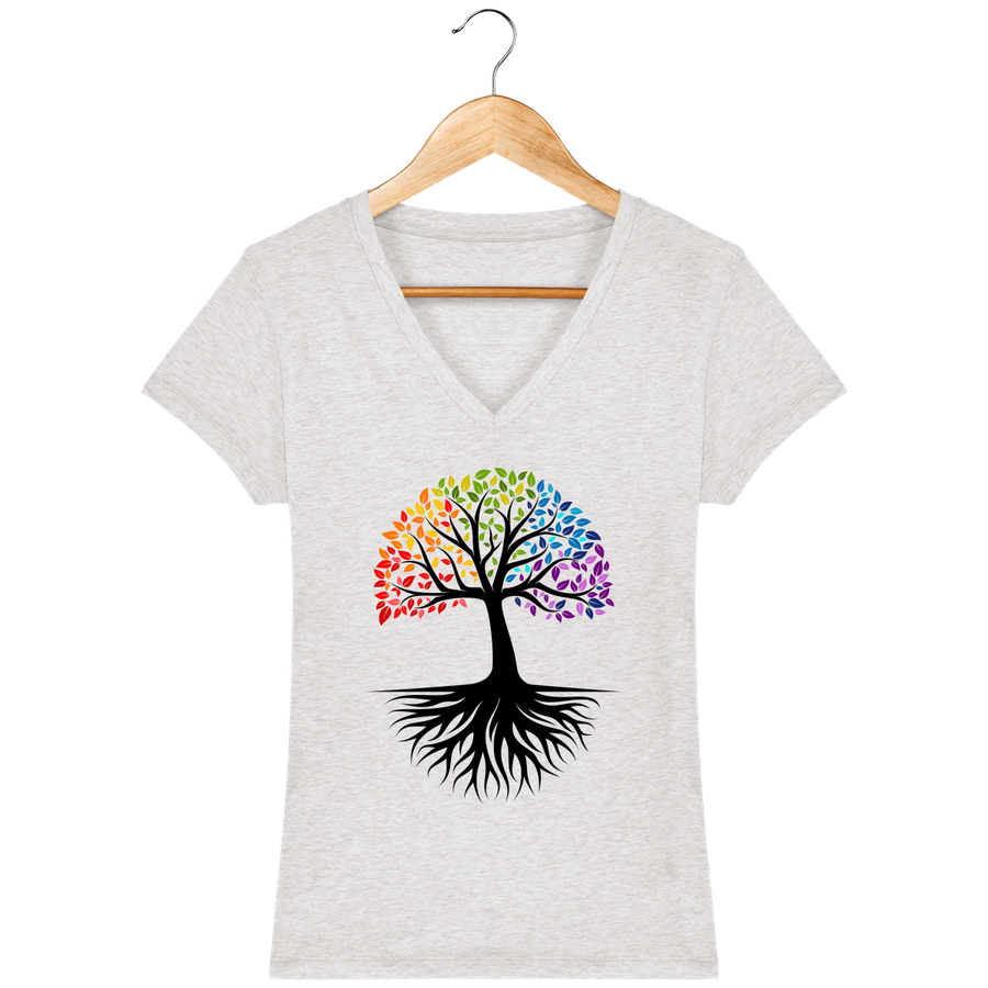 T-shirt Femme col en V en coton bio «Arbre de Vie 2»