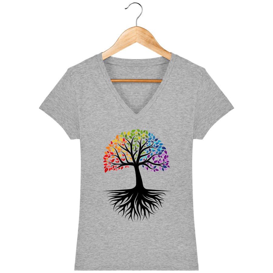T-shirt Femme col en V en coton bio «Arbre de Vie 2»