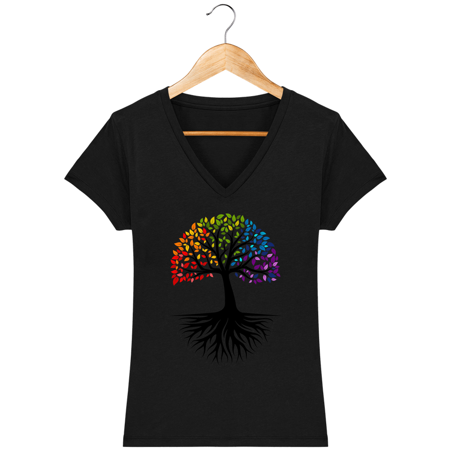 T-shirt Femme col en V en coton bio «Arbre de Vie 2»
