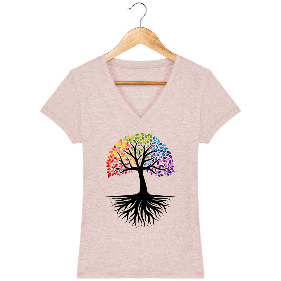T-shirt Femme col en V en coton bio «Arbre de Vie 2»
