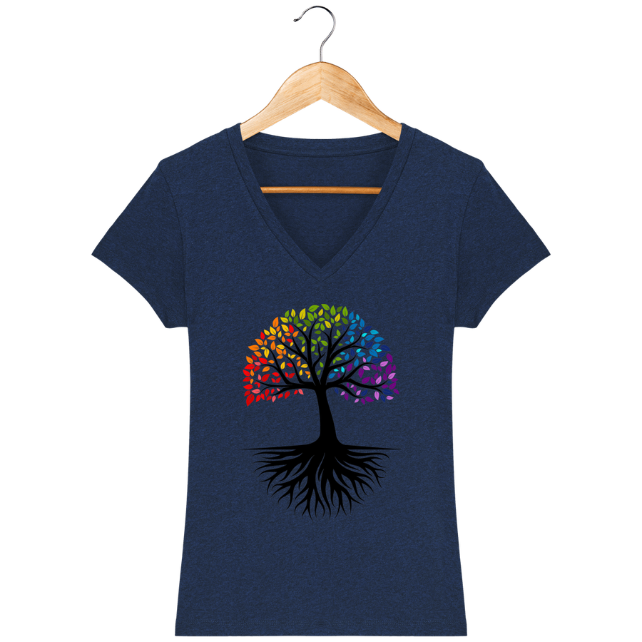 T-shirt Femme col en V en coton bio «Arbre de Vie 2»