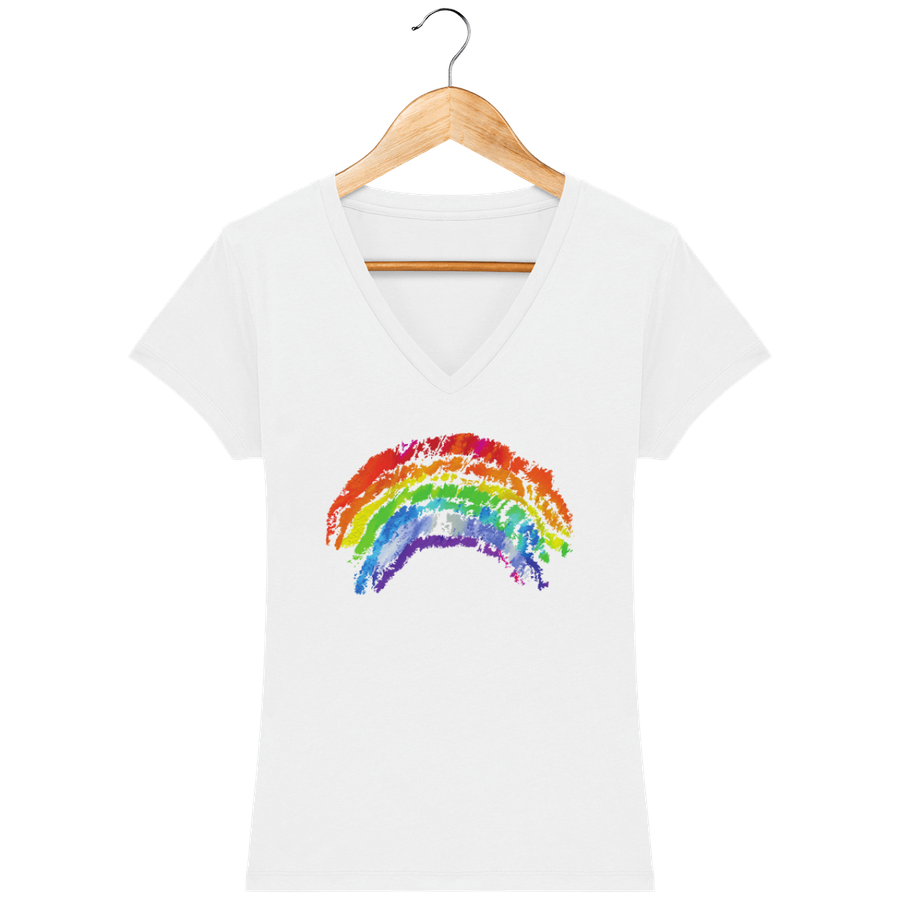 T-shirt Femme col V en coton bio «Chakra Rainbow»