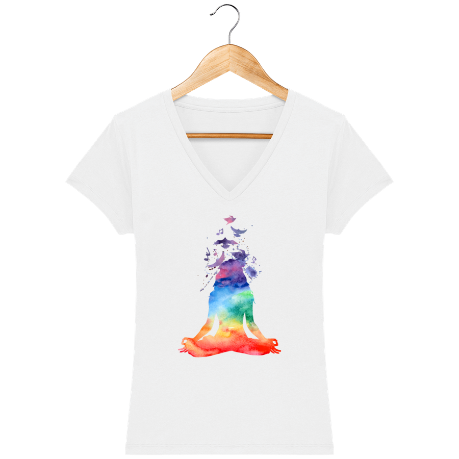 T-shirt Femme col V en coton bio « Réveil des Chakras »