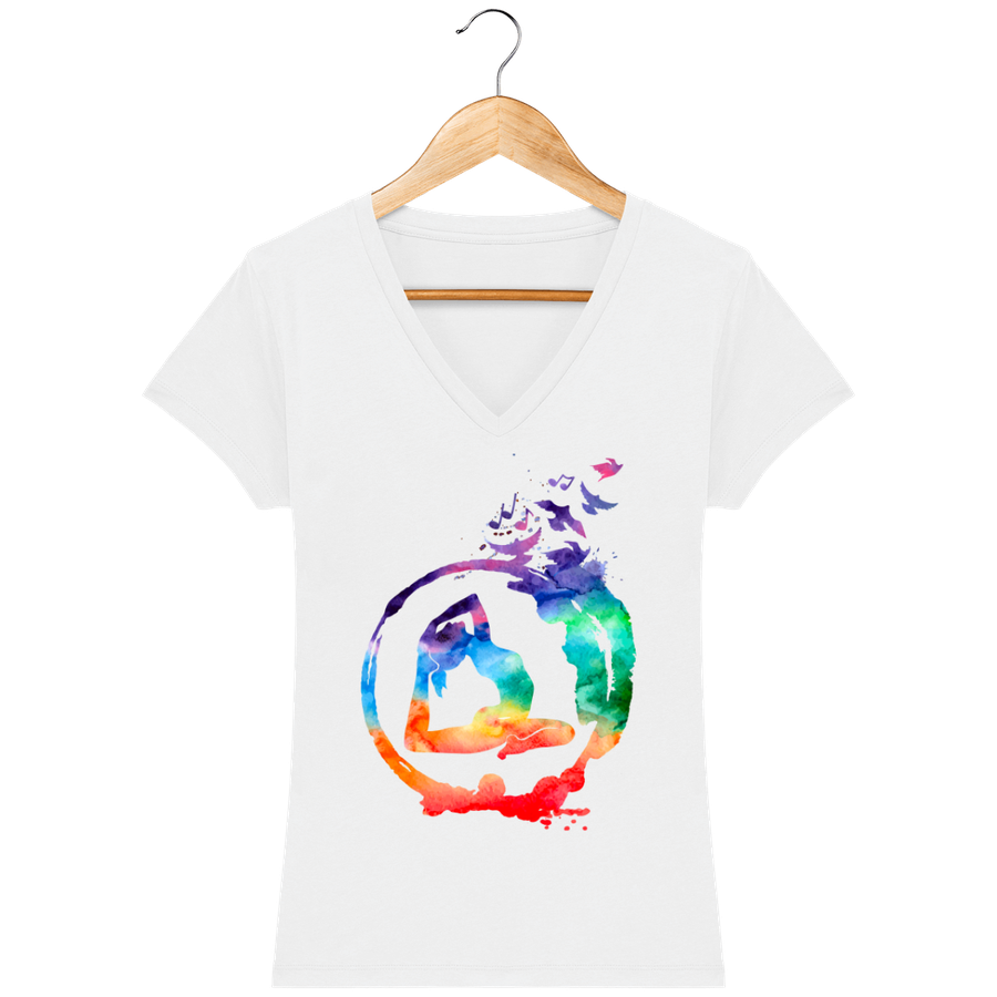 T-shirt Femme col V en coton bio «Yoga Color»