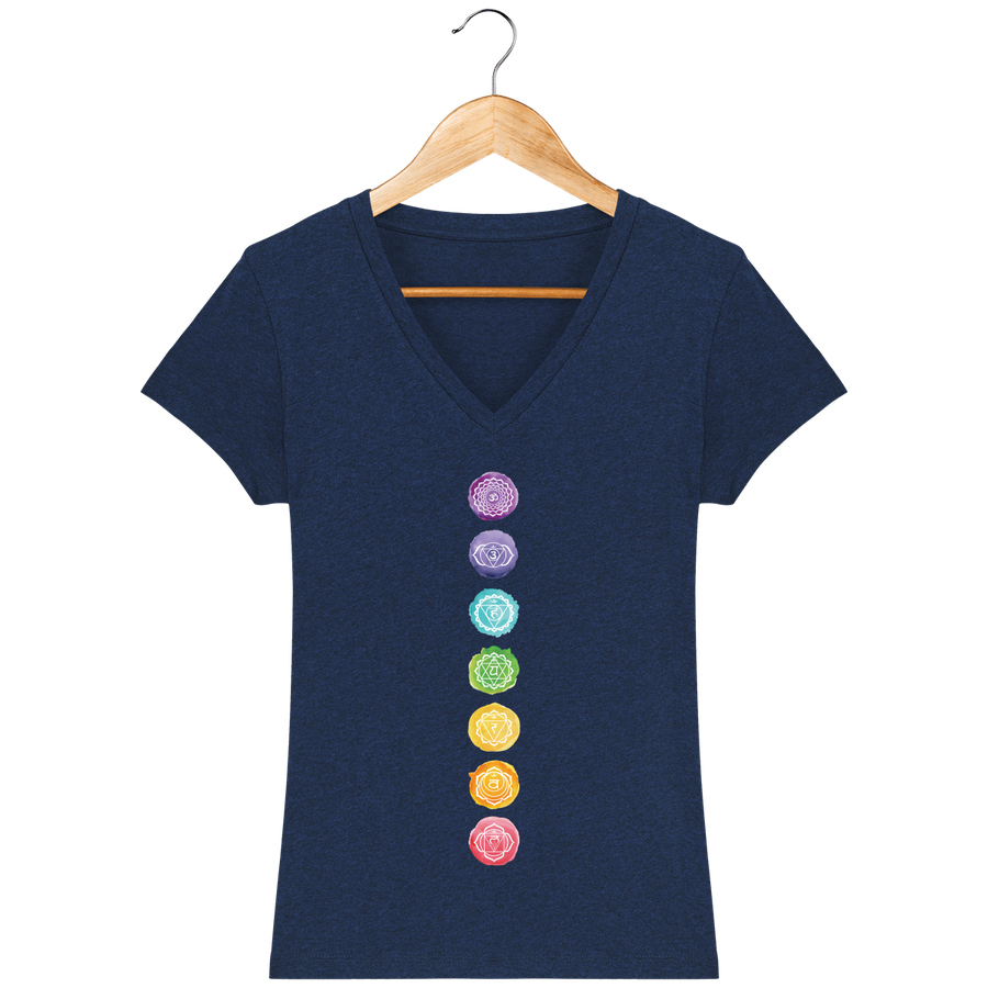 Tee shirt col V en coton bio pour Femme "Les 7 Chakras"