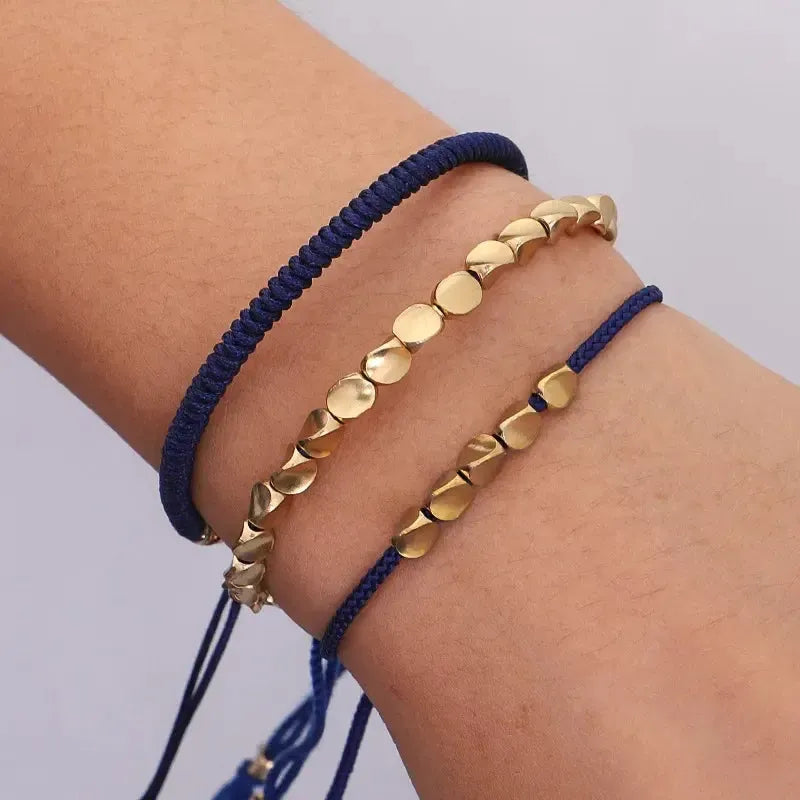 Trio de Bracelets Tibétains de la Chance Bleus