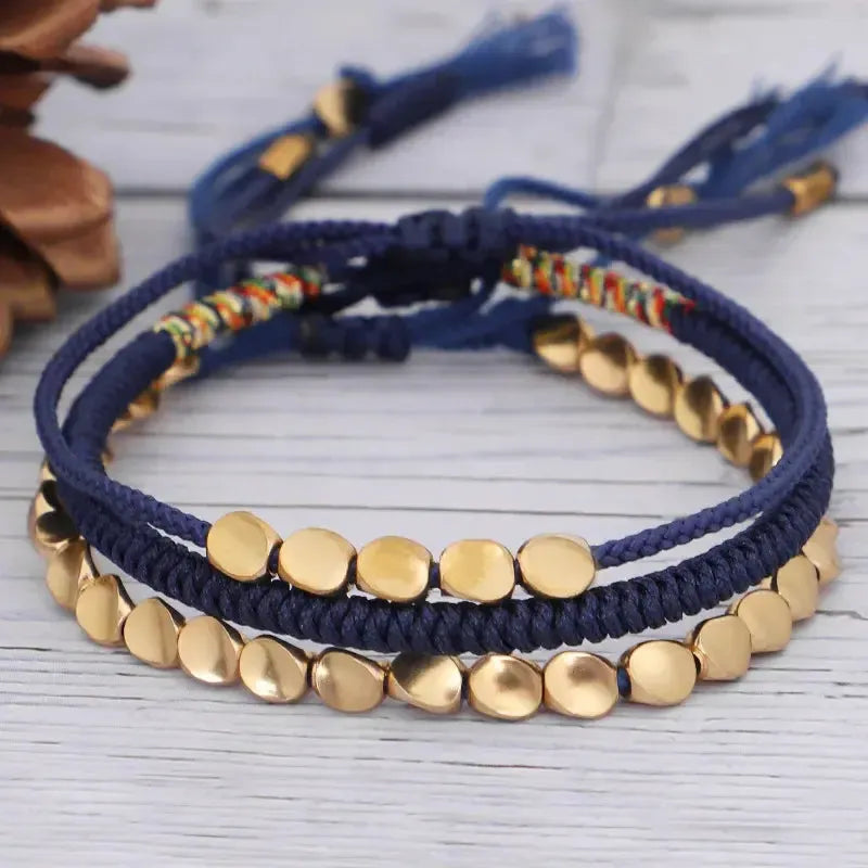 Trio de Bracelets Tibétains de la Chance Bleus