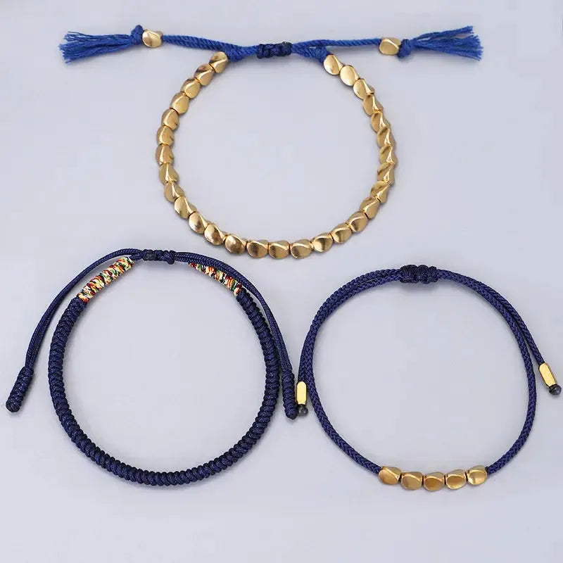 Trio de Bracelets Tibétains de la Chance Bleus