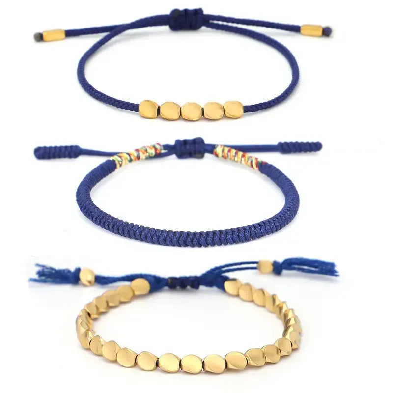 Trio de Bracelets Tibétains de la Chance Bleus