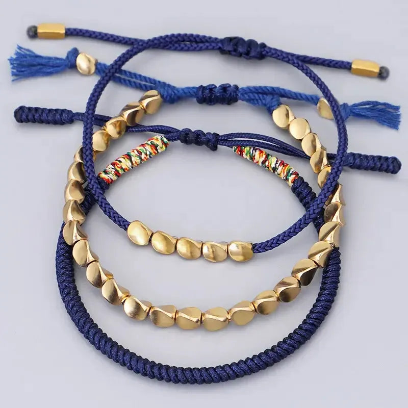 Trio de Bracelets Tibétains de la Chance Bleus