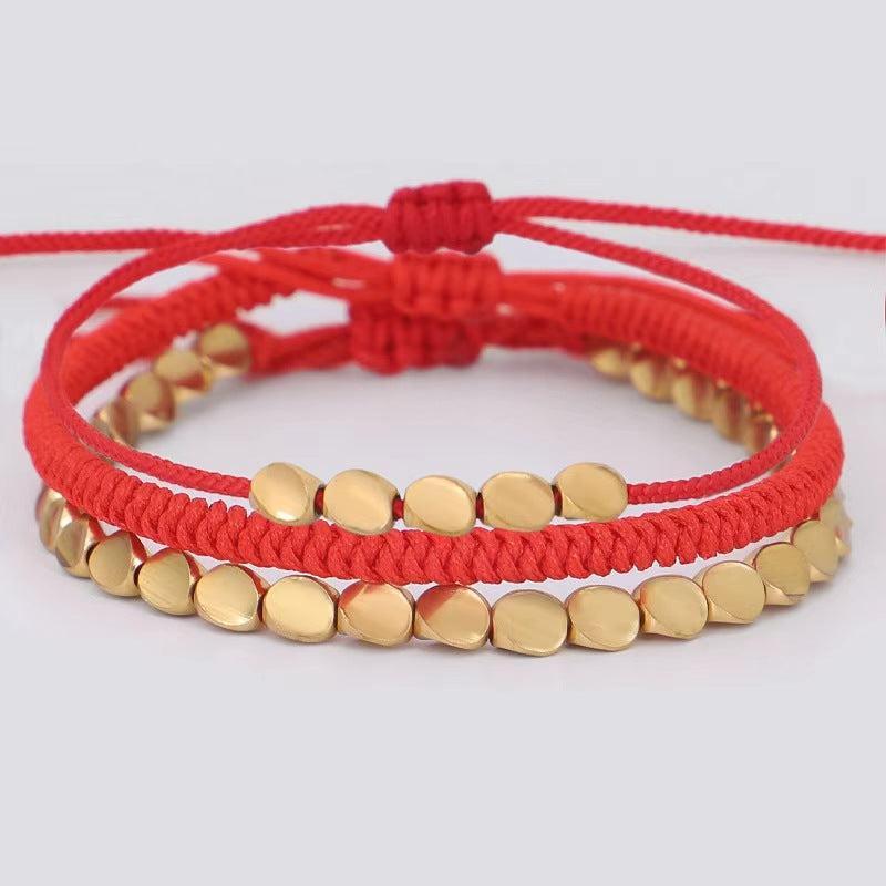 Trio de Bracelets Tibétains Porte-Bonheur rouges