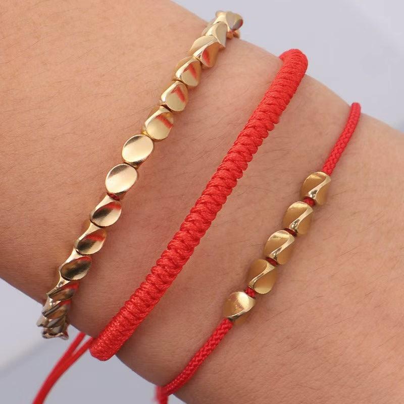 Trio de Bracelets Tibétains Porte-Bonheur rouges