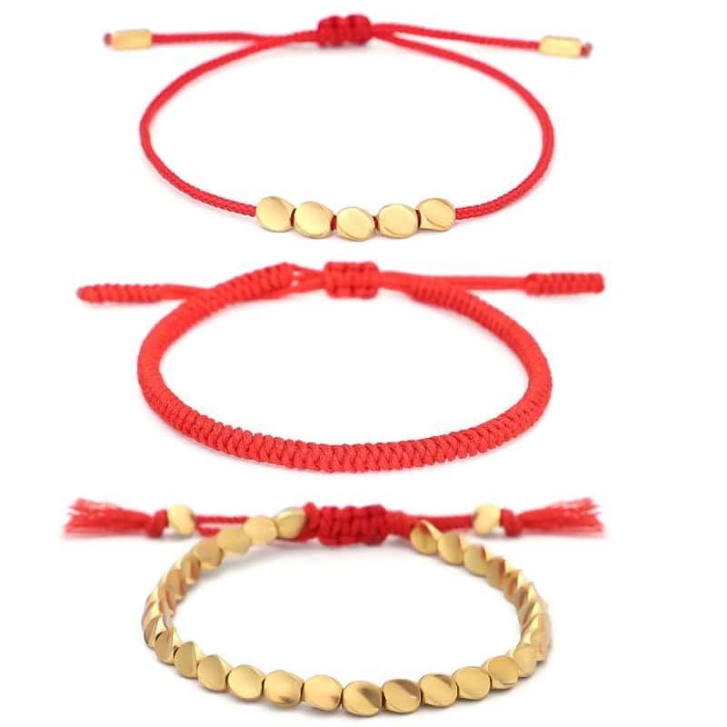 Trio de Bracelets Tibétains Porte-Bonheur rouges