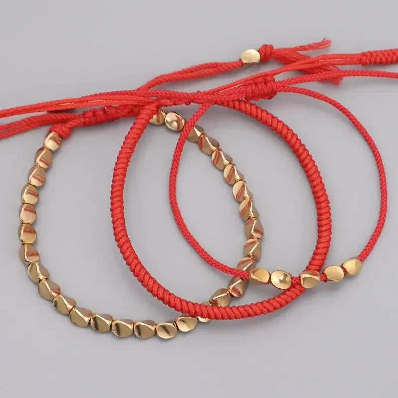Trio de Bracelets Tibétains Porte-Bonheur rouges